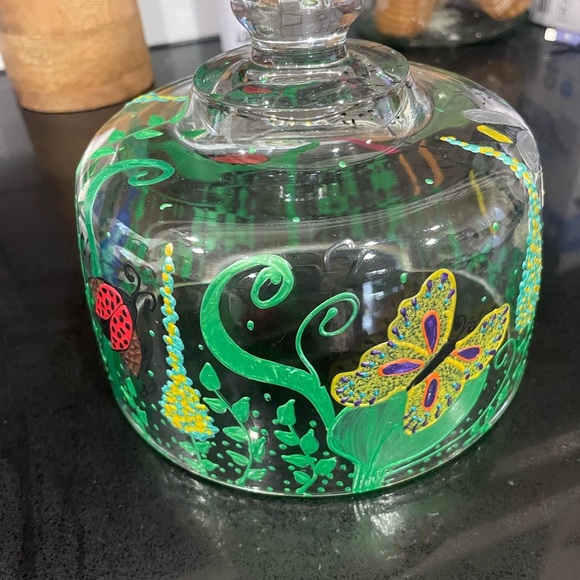 Hand-Painted Glass Cloche with Butterfly and Ladybug Accents - Picture 2 of 7